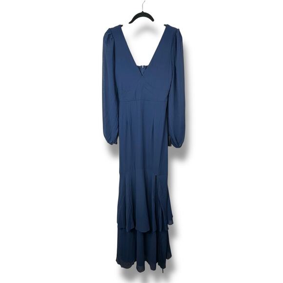 Lulus NWT Tier Elegance Navy Long Sleeve V-Neck Chiffon Tiered Maxi Dress Medium - Picture 3 of 10